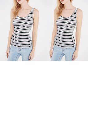 Pack of 2 Derek Heart Juniors Striped Double Scoop Tank, Black Pattern, Medium